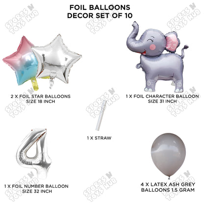Jungle Safari Elephant Pack Of 10 Foil Balloon Set