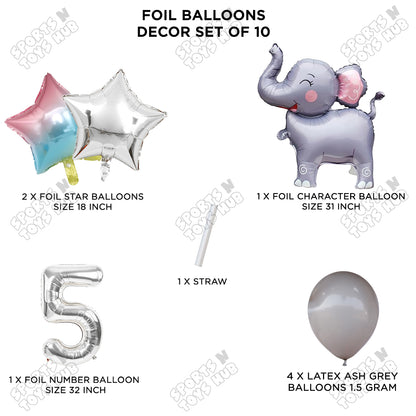 Jungle Safari Elephant Pack Of 10 Foil Balloon Set