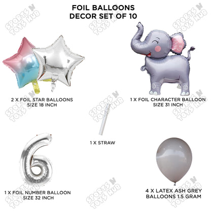 Jungle Safari Elephant Pack Of 10 Foil Balloon Set