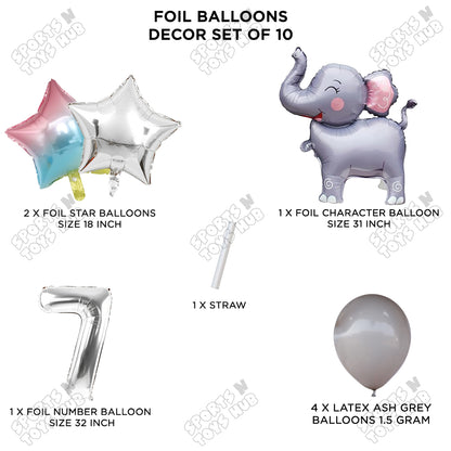 Jungle Safari Elephant Pack Of 10 Foil Balloon Set