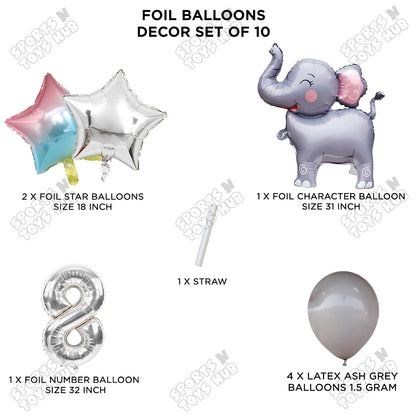 Jungle Safari Elephant Pack Of 10 Foil Balloon Set