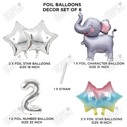 Jungle Safari Elephant Pack Of 6 Foil Balloon Set