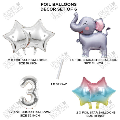 Jungle Safari Elephant Pack Of 6 Foil Balloon Set