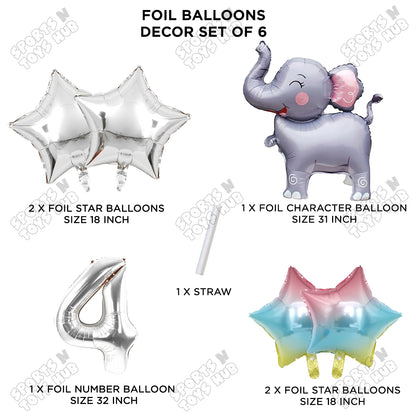 Jungle Safari Elephant Pack Of 6 Foil Balloon Set