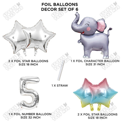 Jungle Safari Elephant Pack Of 6 Foil Balloon Set