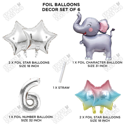Jungle Safari Elephant Pack Of 6 Foil Balloon Set