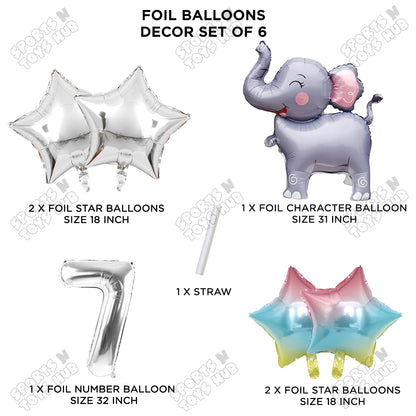 Jungle Safari Elephant Pack Of 6 Foil Balloon Set