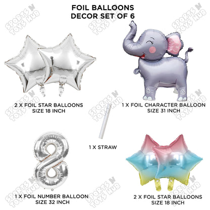 Jungle Safari Elephant Pack Of 6 Foil Balloon Set