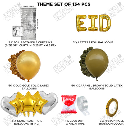 134 Pcs Eid Gold Foil Balloon Arch Theme Collection
