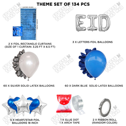 134 Pcs Eid Silver Foil Balloon Arch Theme Collection