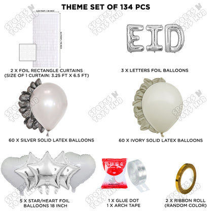 134 Pcs Eid Silver Foil Balloon Arch Theme Collection