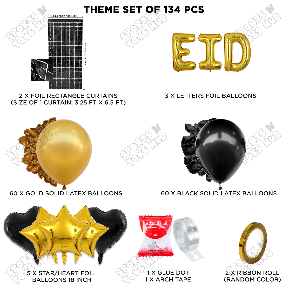 134 Pcs Eid Gold Foil Balloon Arch Theme Collection