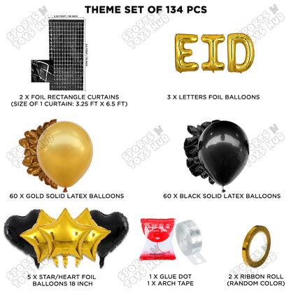 134 Pcs Eid Gold Foil Balloon Arch Theme Collection