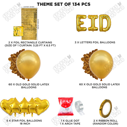 134 Pcs Eid Gold Foil Balloon Arch Theme Collection