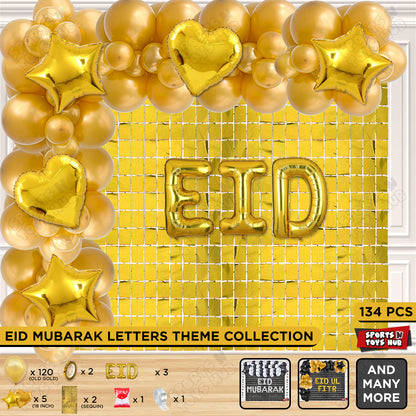 134 Pcs Eid Gold Foil Balloon Arch Theme Collection
