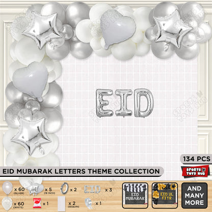 134 Pcs Eid Silver Foil Balloon Arch Theme Collection