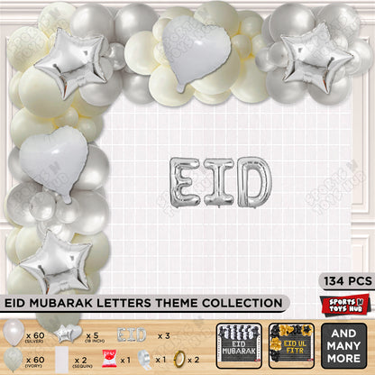 134 Pcs Eid Silver Foil Balloon Arch Theme Collection