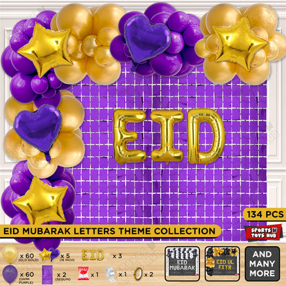 134 Pcs Eid Gold Foil Balloon Arch Theme Collection