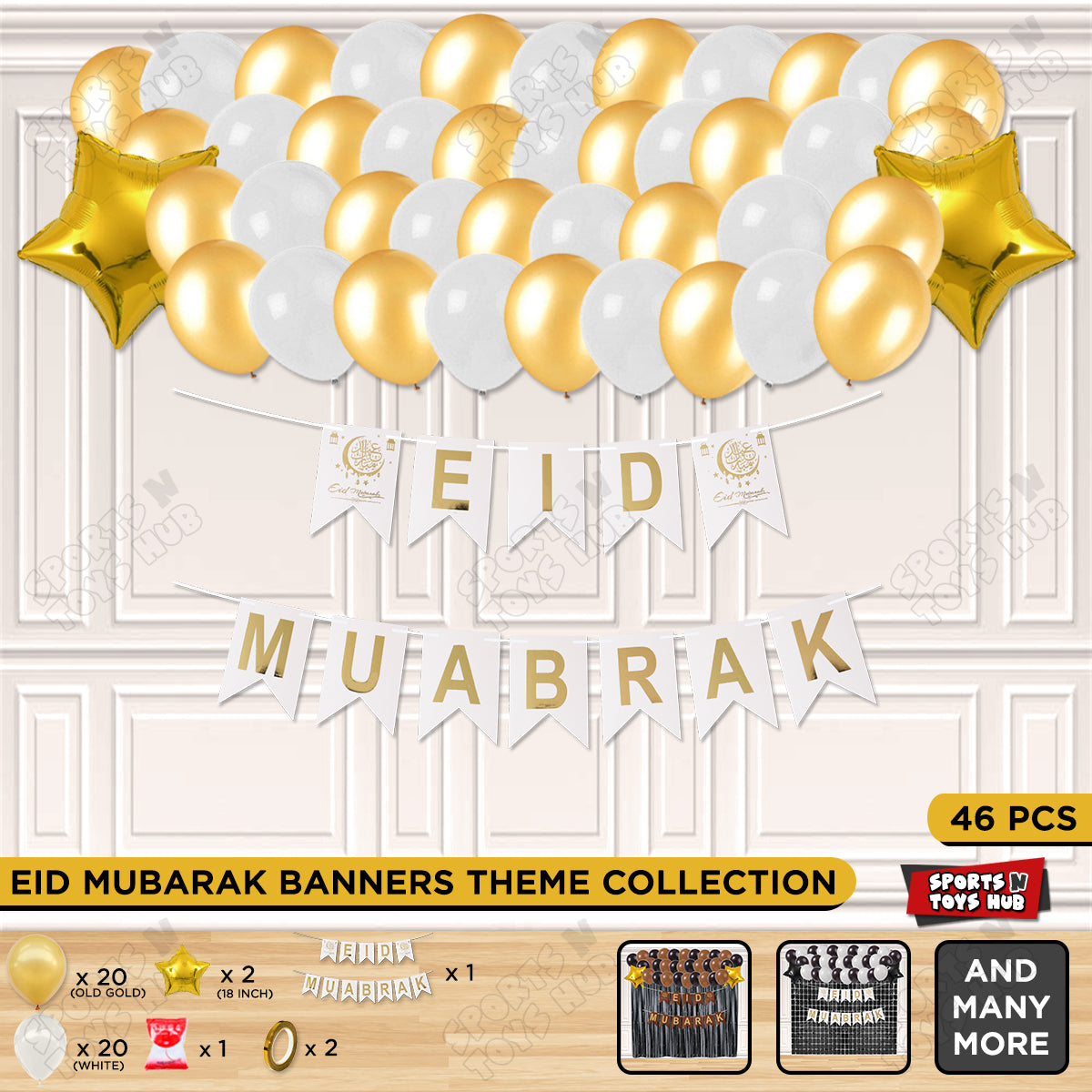 Eid Mubarak Card Banner Theme Collection - Gold & White