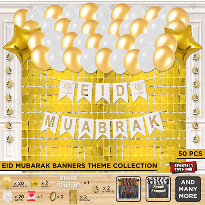 Eid Mubarak Card Banner Theme Collection - Gold & White