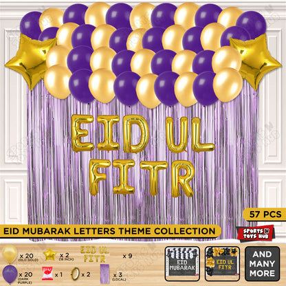 57 Pcs Eid Ul Fitr Gold Foil Balloon Curtain Theme Collection