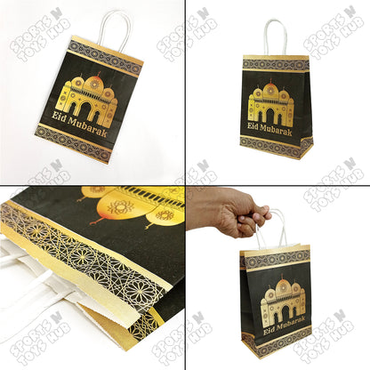Eid Mubarak Printed Mosque Design Gift Paper Bags - Pack of 12