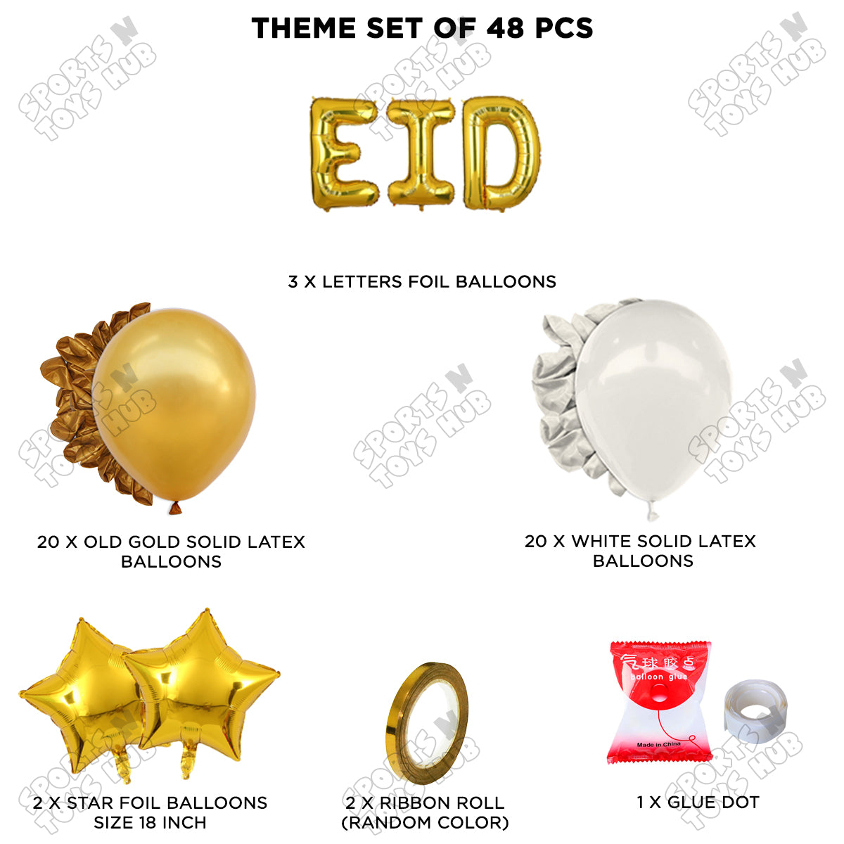 48 Pcs Eid Gold Foil Balloon Garland Theme Collection