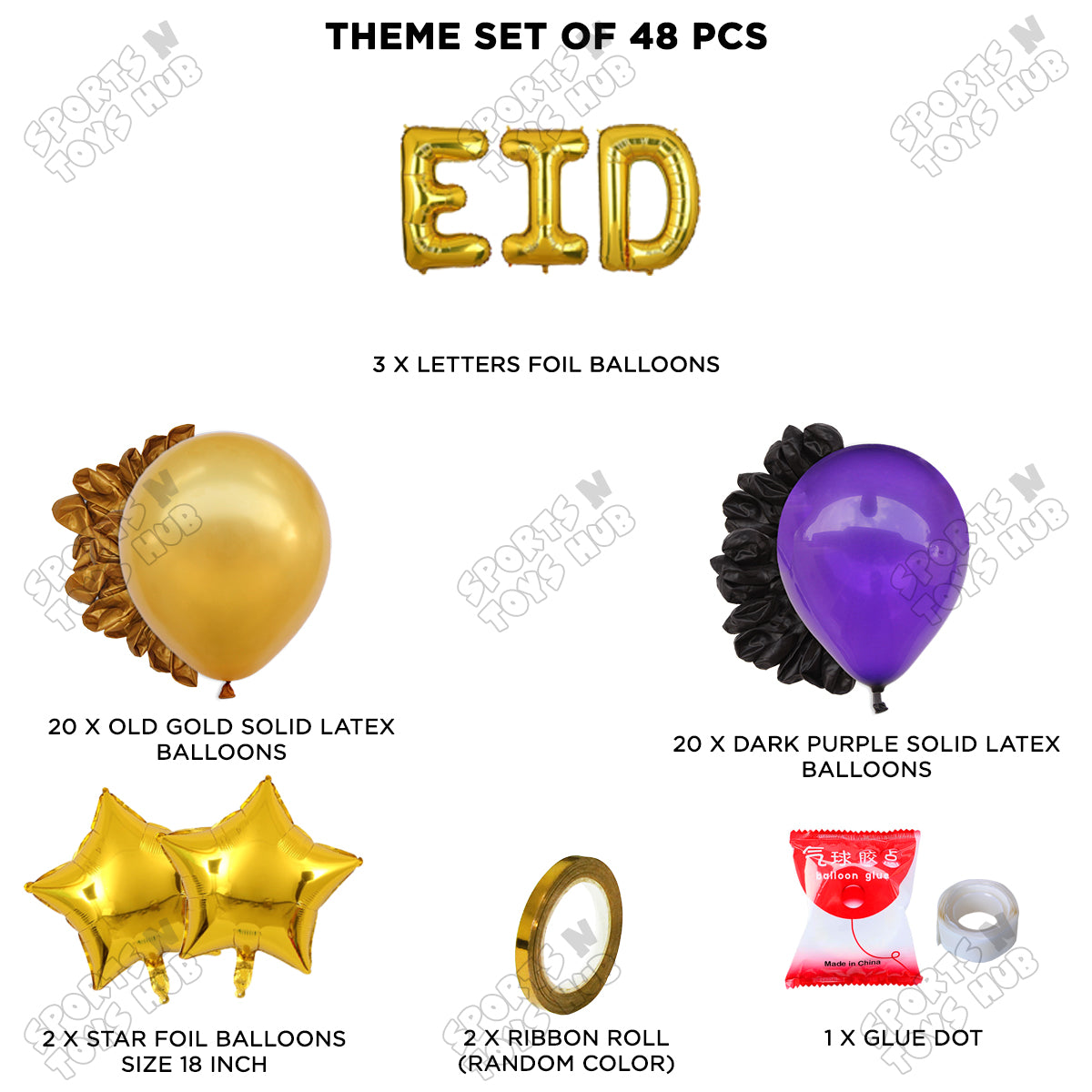 48 Pcs Eid Gold Foil Balloon Garland Theme Collection
