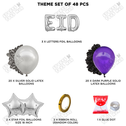 48 Pcs Eid Silver Foil Balloon Garland Theme Collection