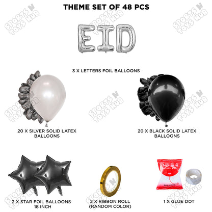 48 Pcs Eid Silver Foil Balloon Garland Theme Collection