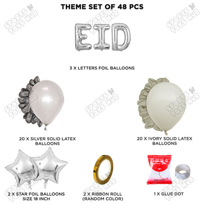 48 Pcs Eid Silver Foil Balloon Garland Theme Collection
