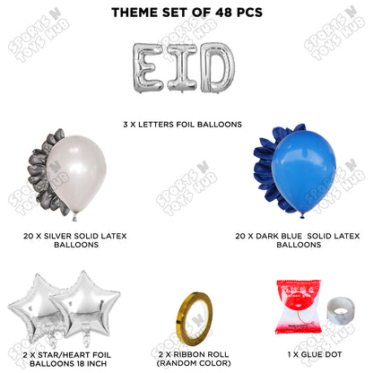 48 Pcs Eid Silver Foil Balloon Garland Theme Collection
