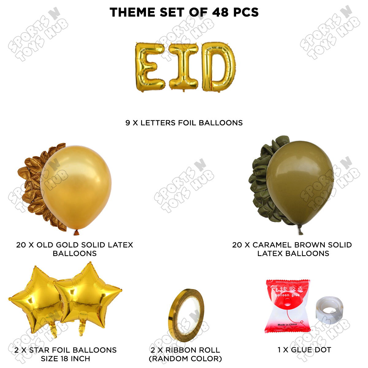 48 Pcs Eid Gold Foil Balloon Garland Theme Collection