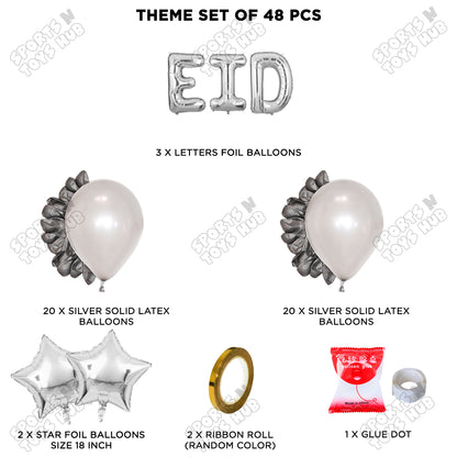 48 Pcs Eid Silver Foil Balloon Garland Theme Collection