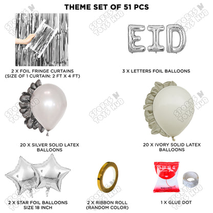 51 Pcs Eid Silver Foil Balloon Curtain Theme Collection