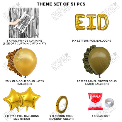51 Pcs Eid Gold Foil Balloon Curtain Theme Collection