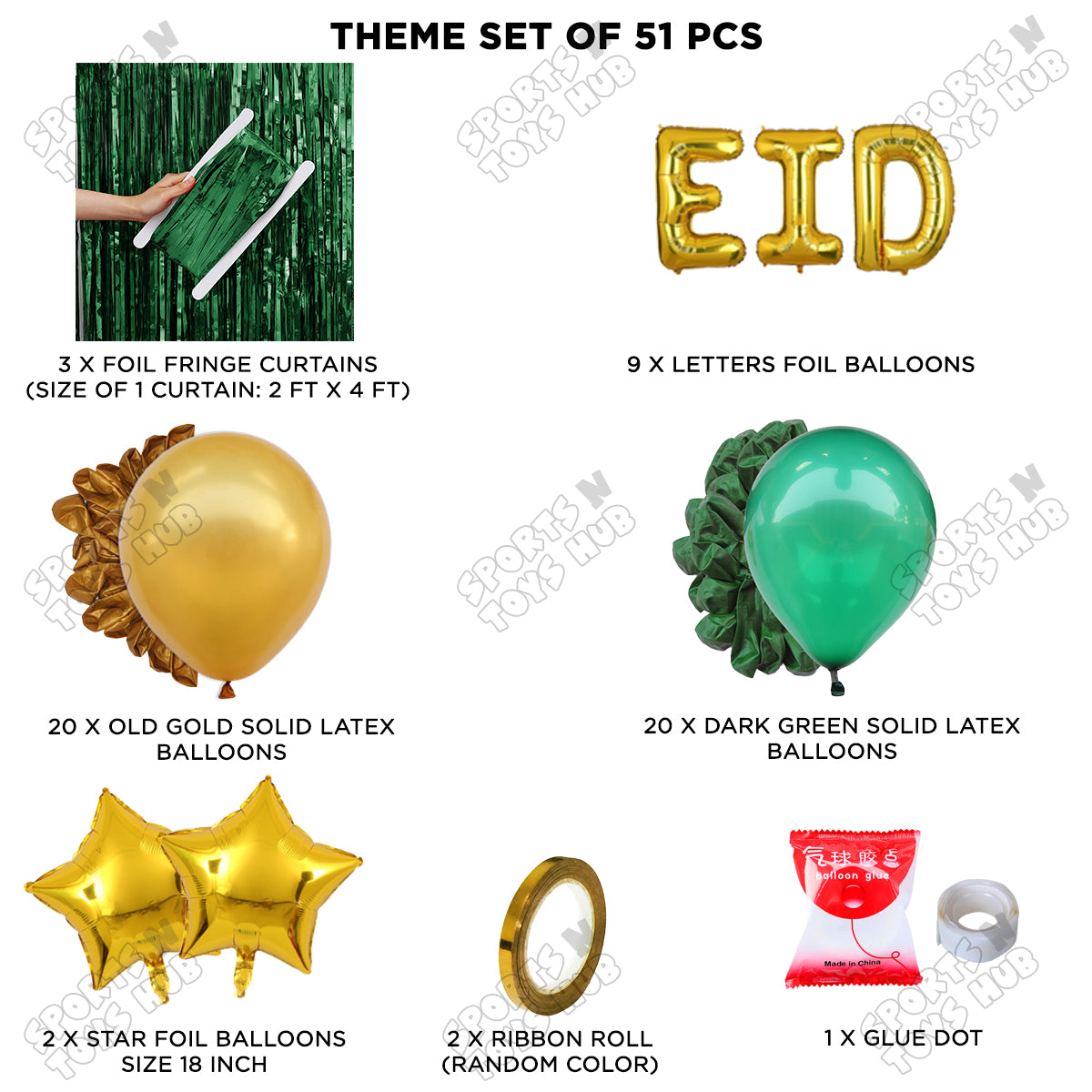 51 Pcs Eid Gold Foil Balloon Curtain Theme Collection