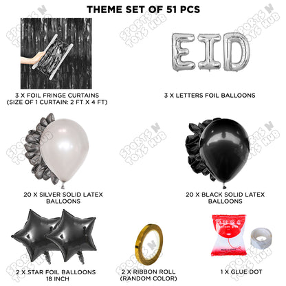 51 Pcs Eid Silver Foil Balloon Curtain Theme Collection
