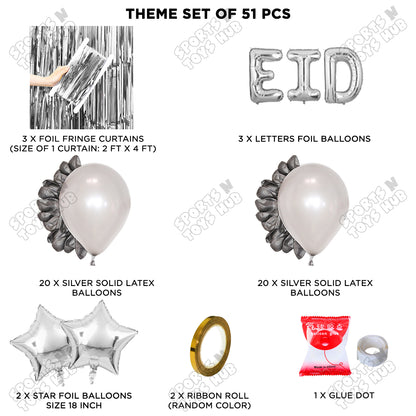 51 Pcs Eid Silver Foil Balloon Curtain Theme Collection