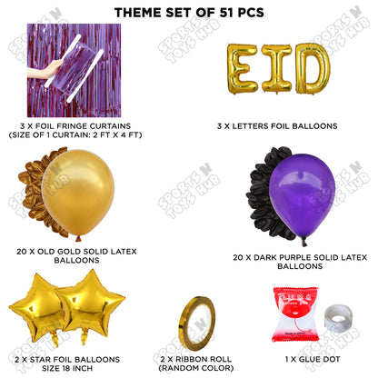 51 Pcs Eid Gold Foil Balloon Curtain Theme Collection