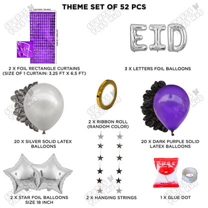 52 Pcs Eid Silver Foil Balloon Rectangle Curtain Theme Collection