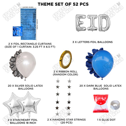 52 Pcs Eid Silver Foil Balloon Rectangle Curtain Theme Collection