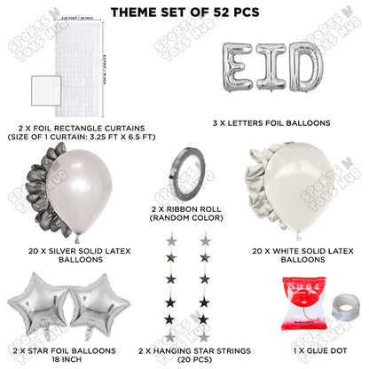 52 Pcs Eid Silver Foil Balloon Rectangle Curtain Theme Collection