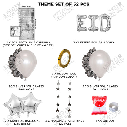 52 Pcs Eid Silver Foil Balloon Rectangle Curtain Theme Collection