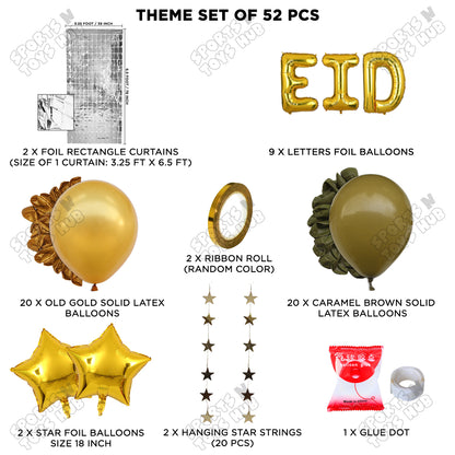 52 Pcs Eid Gold Foil Balloon Rectangle Curtain Theme Collection