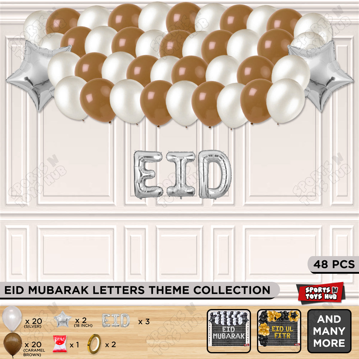 48 Pcs Eid Silver Foil Balloon Garland Theme Collection