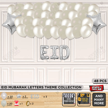 48 Pcs Eid Silver Foil Balloon Garland Theme Collection