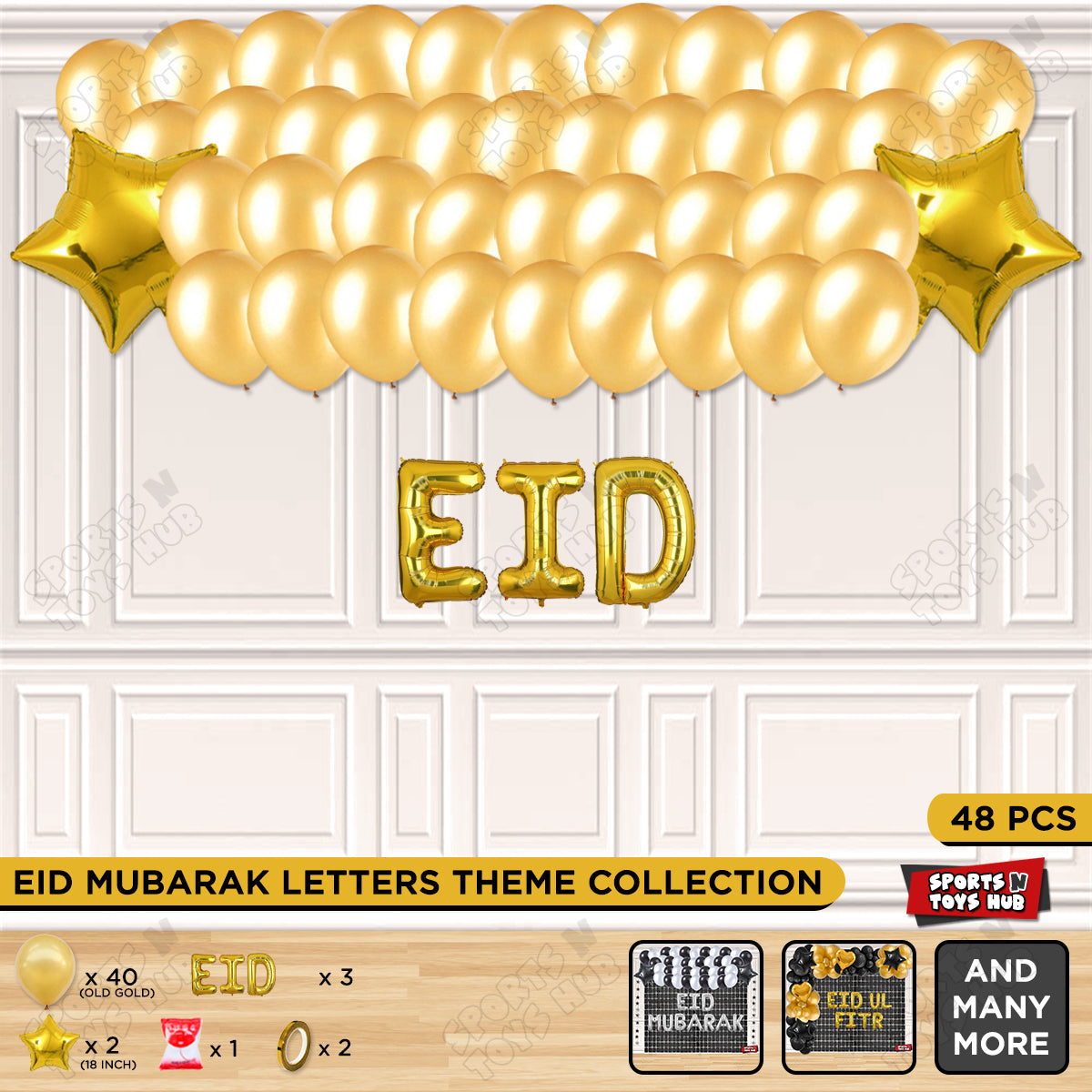 48 Pcs Eid Gold Foil Balloon Garland Theme Collection