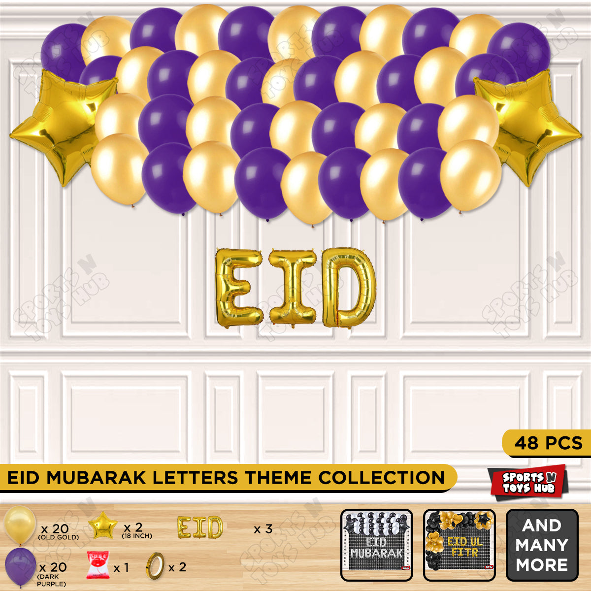 48 Pcs Eid Gold Foil Balloon Garland Theme Collection