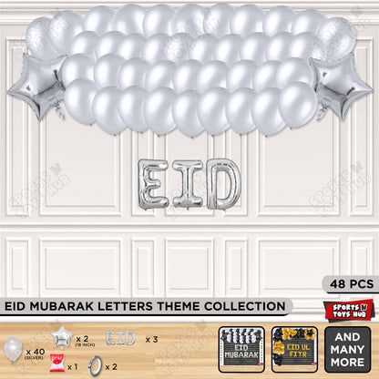 48 Pcs Eid Silver Foil Balloon Garland Theme Collection